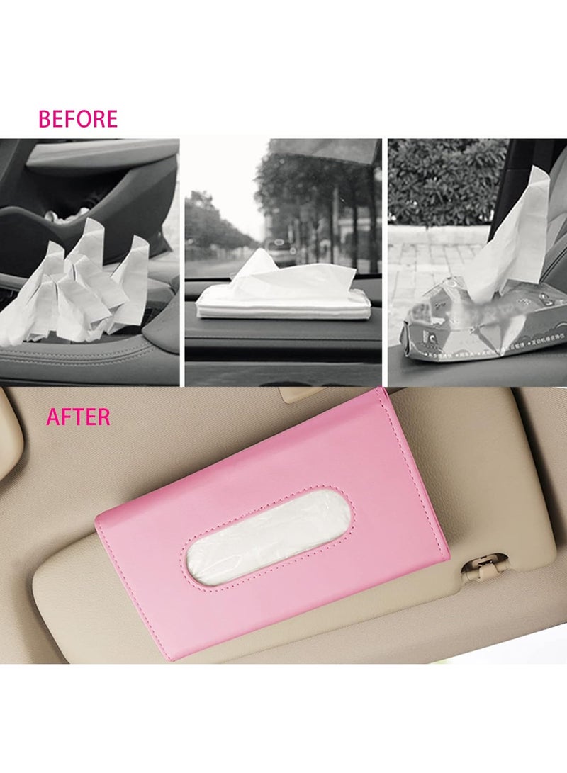 بريميوم العالمي الوردي PU الجلد السيارة الشمس شاشة الأنسجة ورقة حامل تخزين صندوق الحالات حامل للسيارة, موزع الورق للسيارة, السيارة الأنسجة منديل حامل صندوق للسيارة, معلق الأنسجة كليب - Image 4